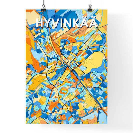 HYVINKÄÄ FINLAND Vibrant Colorful Art Map Poster Blue Orange