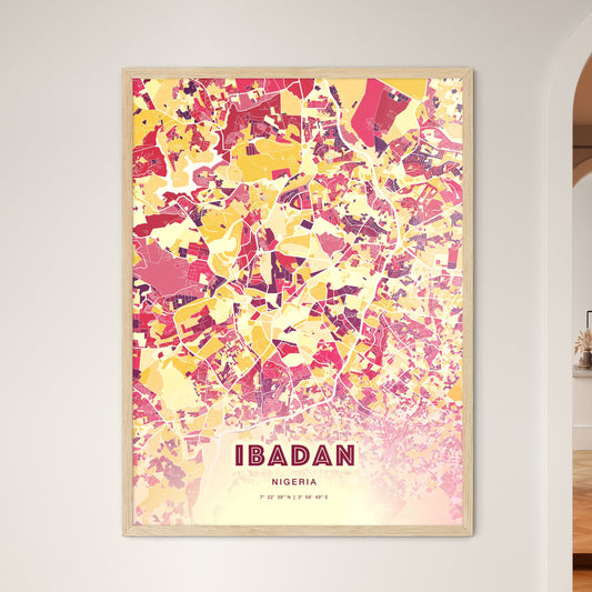 Colorful Ibadan Nigeria Fine Art Map Hot Red