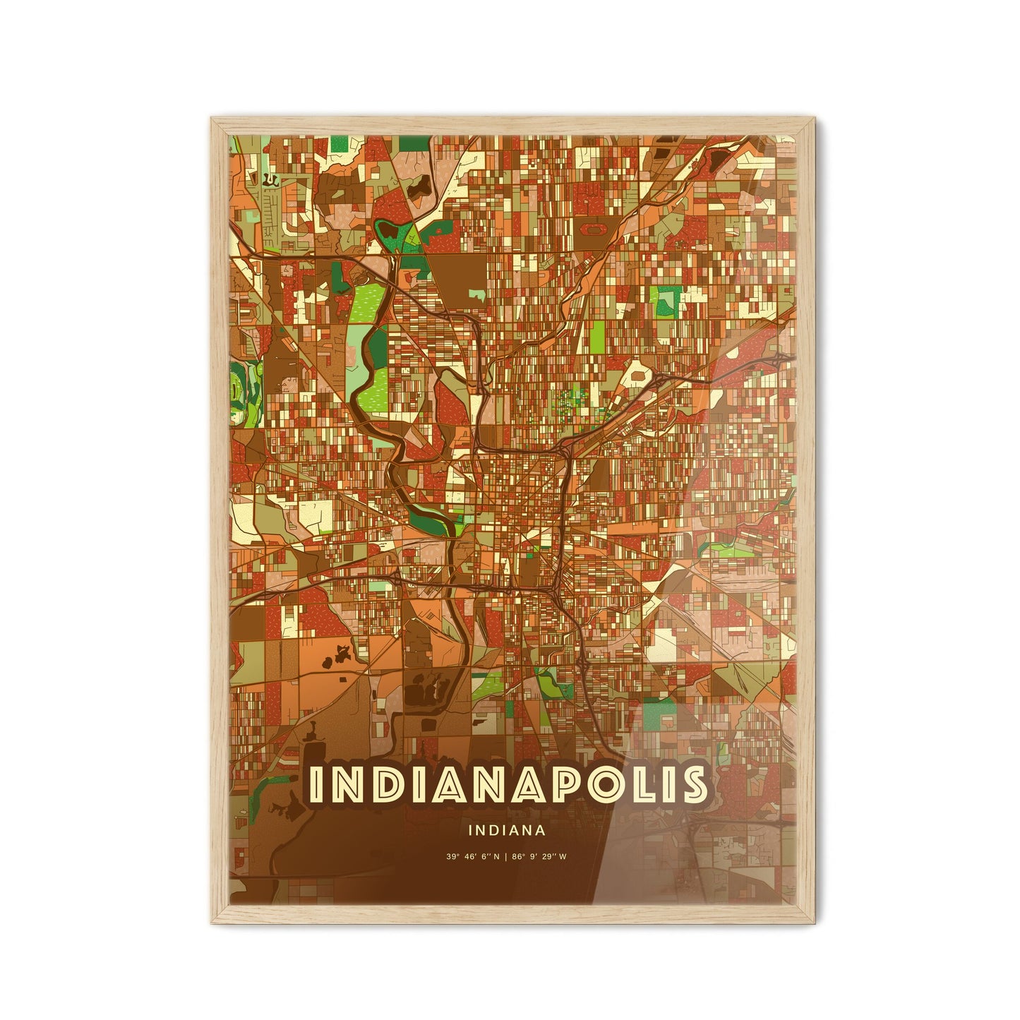 Colorful Indianapolis Indiana Fine Art Map Farmhouse