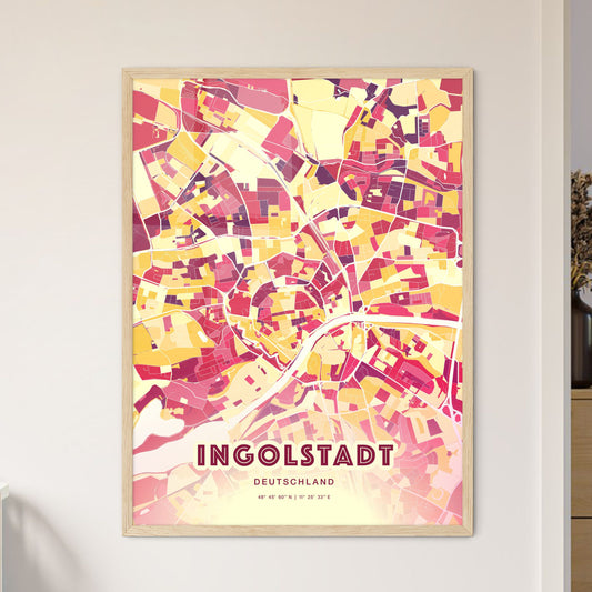 Colorful Ingolstadt Germany Fine Art Map Hot Red