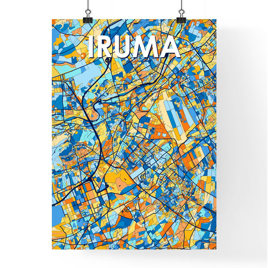 IRUMA JAPAN Vibrant Colorful Art Map Poster Blue Orange