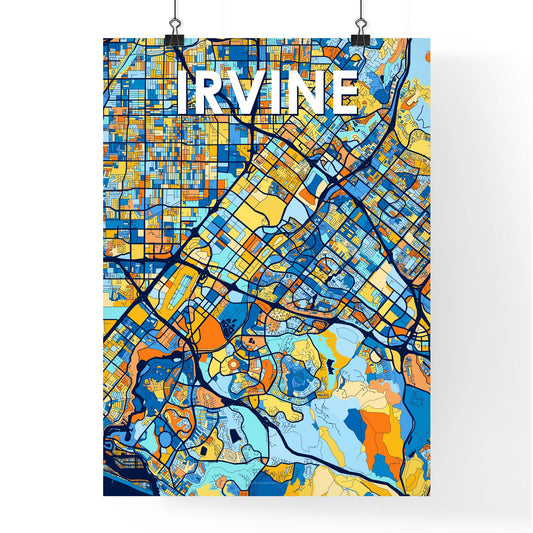 IRVINE CALIFORNIA Vibrant Colorful Art Map Poster Blue Orange