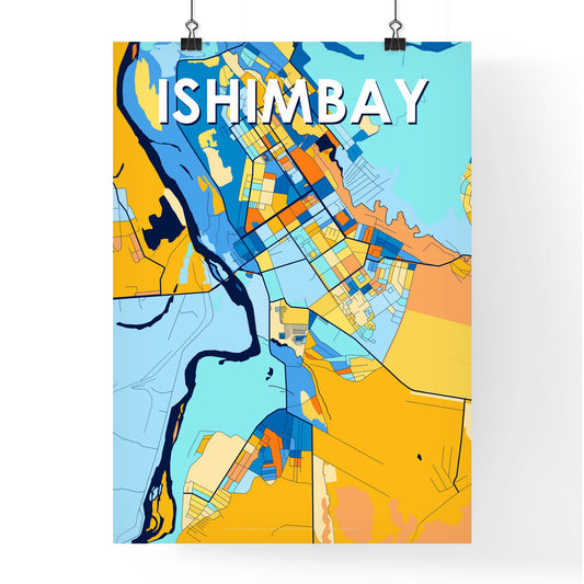 ISHIMBAY RUSSIA Vibrant Colorful Art Map Poster Blue Orange