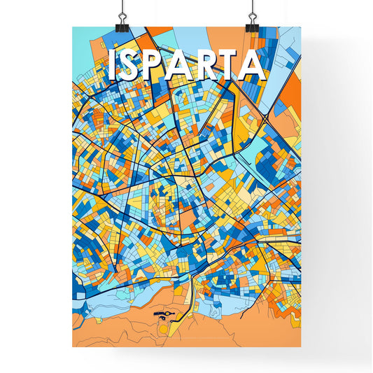 ISPARTA TURKEY Vibrant Colorful Art Map Poster Blue Orange