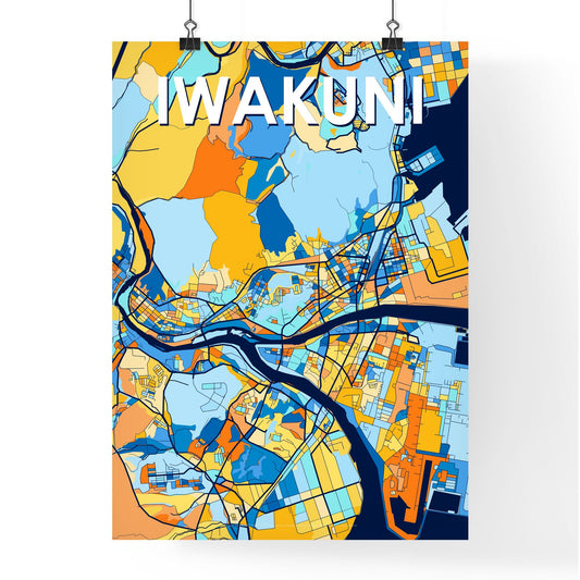 IWAKUNI JAPAN Vibrant Colorful Art Map Poster Blue Orange