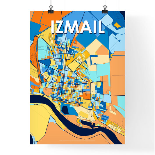 IZMAIL UKRAINE Vibrant Colorful Art Map Poster Blue Orange