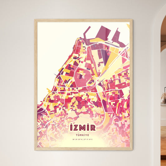 Colorful İzmir Turkey Fine Art Map Hot Red