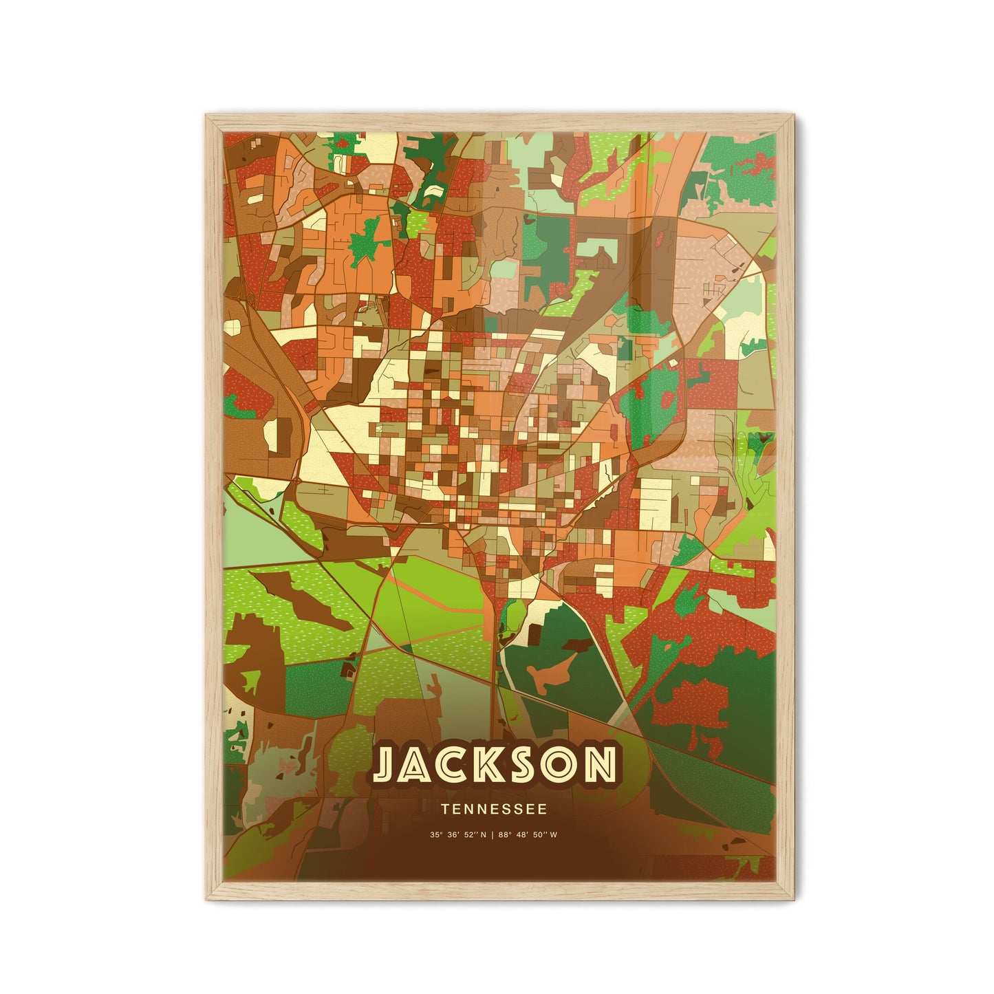 Colorful Jackson Tennessee Fine Art Map Farmhouse