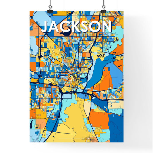 JACKSON MISSISSIPPI Vibrant Colorful Art Map Poster Blue Orange