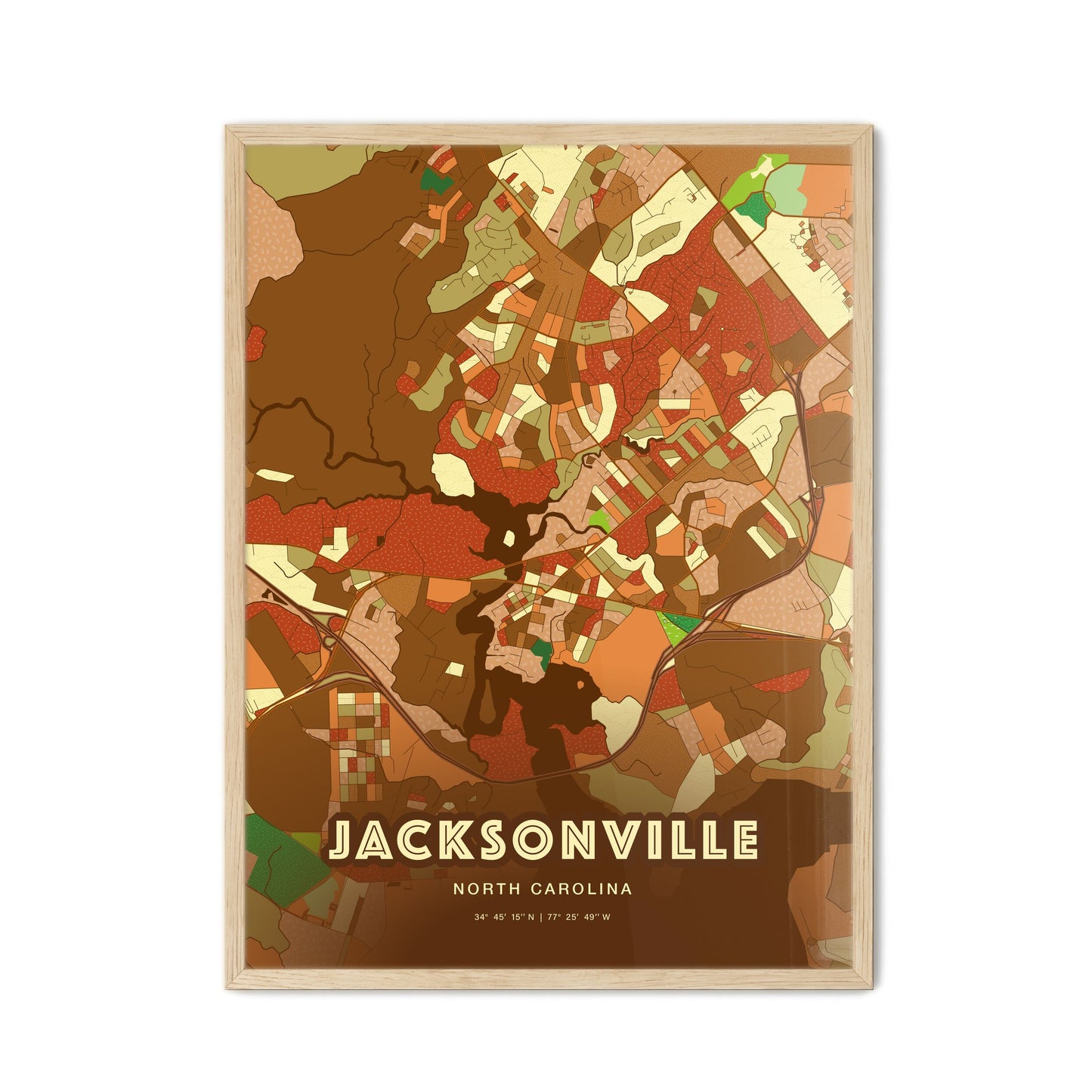Colorful Jacksonville North Carolina Fine Art Map Farmhouse