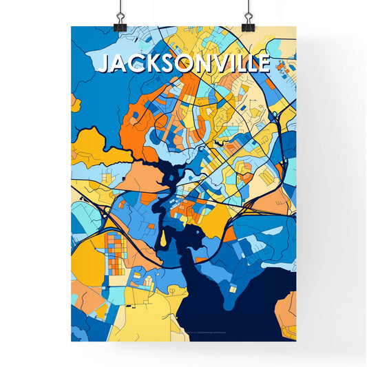JACKSONVILLE NORTH CAROLINA Vibrant Colorful Art Map Poster Blue Orange