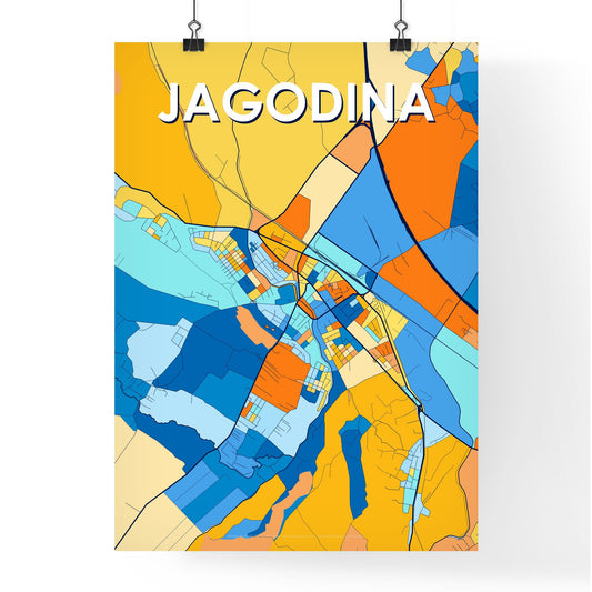 JAGODINA SERBIA Vibrant Colorful Art Map Poster Blue Orange