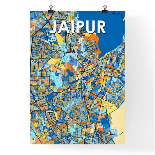 JAIPUR INDIA Vibrant Colorful Art Map Poster Blue Orange