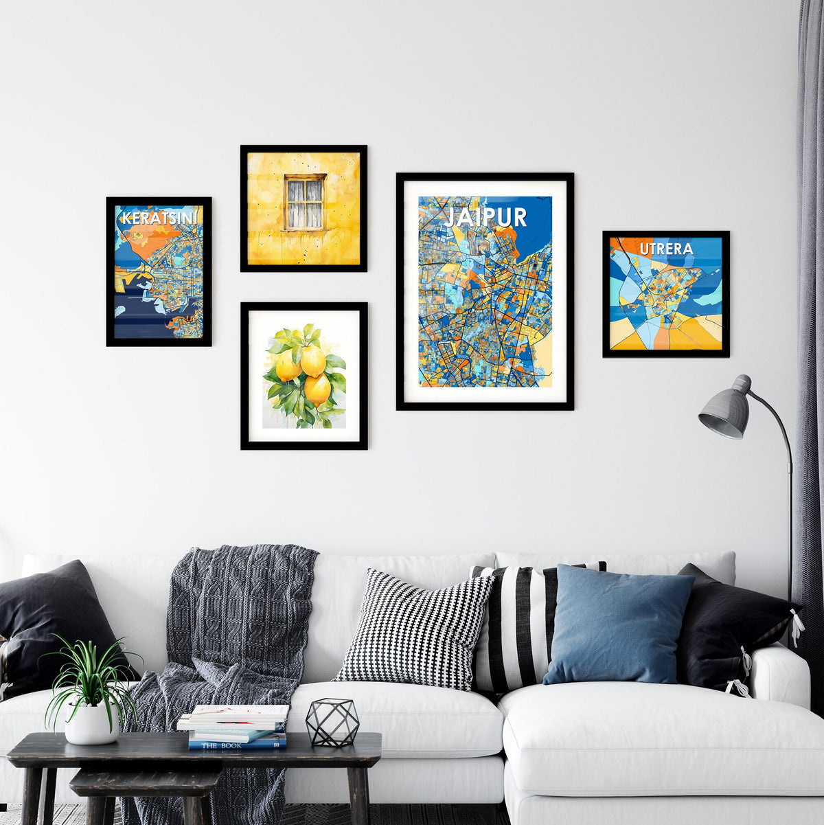 JAIPUR INDIA Vibrant Colorful Art Map Poster Blue Orange