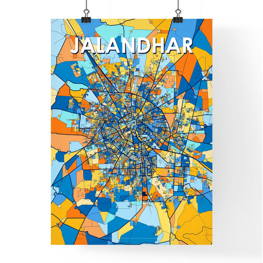 JALANDHAR INDIA Vibrant Colorful Art Map Poster Blue Orange