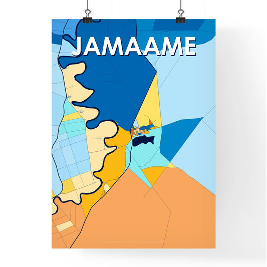 JAMAAME SOMALIA Vibrant Colorful Art Map Poster Blue Orange