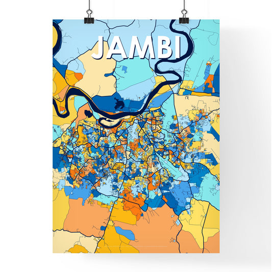 JAMBI INDONESIA Vibrant Colorful Art Map Poster Blue Orange