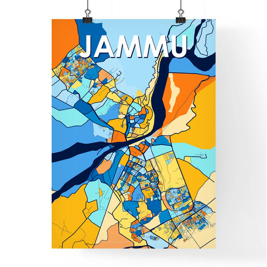 JAMMU INDIA Vibrant Colorful Art Map Poster Blue Orange