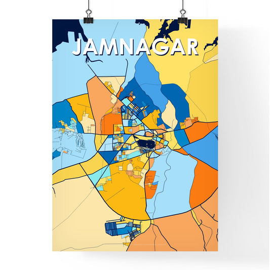 JAMNAGAR INDIA Vibrant Colorful Art Map Poster Blue Orange