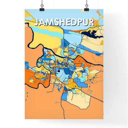 JAMSHEDPUR INDIA Vibrant Colorful Art Map Poster Blue Orange