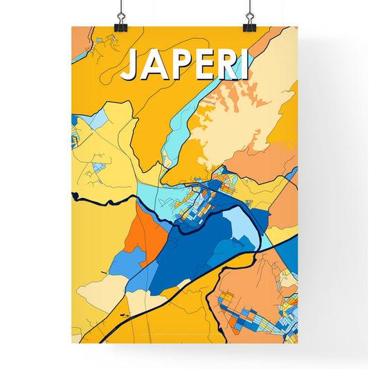 JAPERI BRAZIL Vibrant Colorful Art Map Poster Blue Orange