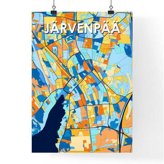 JÄRVENPÄÄ FINLAND Vibrant Colorful Art Map Poster Blue Orange