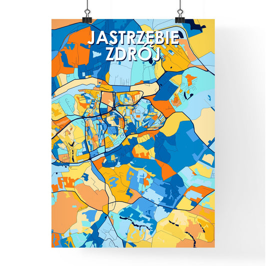 JASTRZĘBIE ZDRÓJ POLAND Vibrant Colorful Art Map Poster Blue Orange