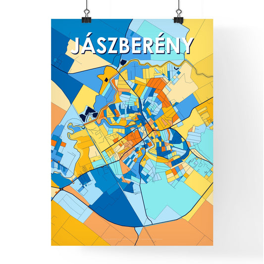 JÁSZBERÉNY HUNGARY Vibrant Colorful Art Map Poster Blue Orange