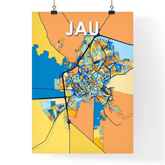 JAU BRAZIL Vibrant Colorful Art Map Poster Blue Orange