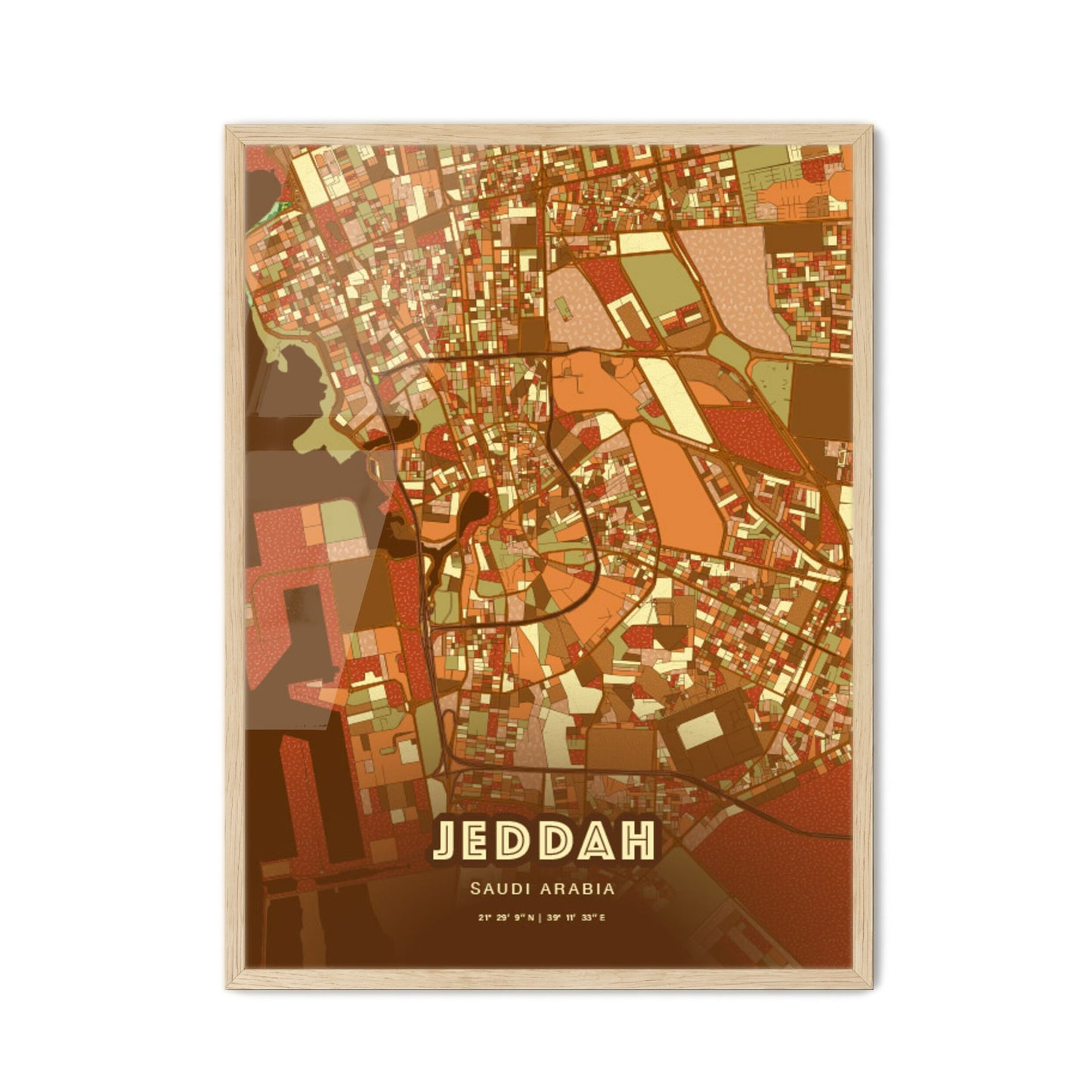 Colorful Jeddah Saudi Arabia Fine Art Map Farmhouse