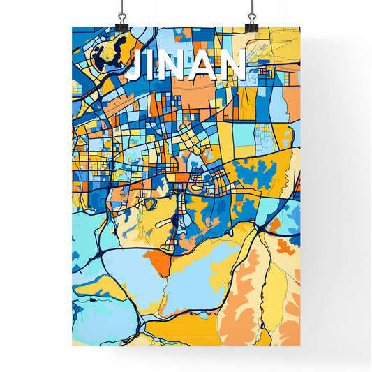 JINAN CHINA Vibrant Colorful Art Map Poster Blue Orange