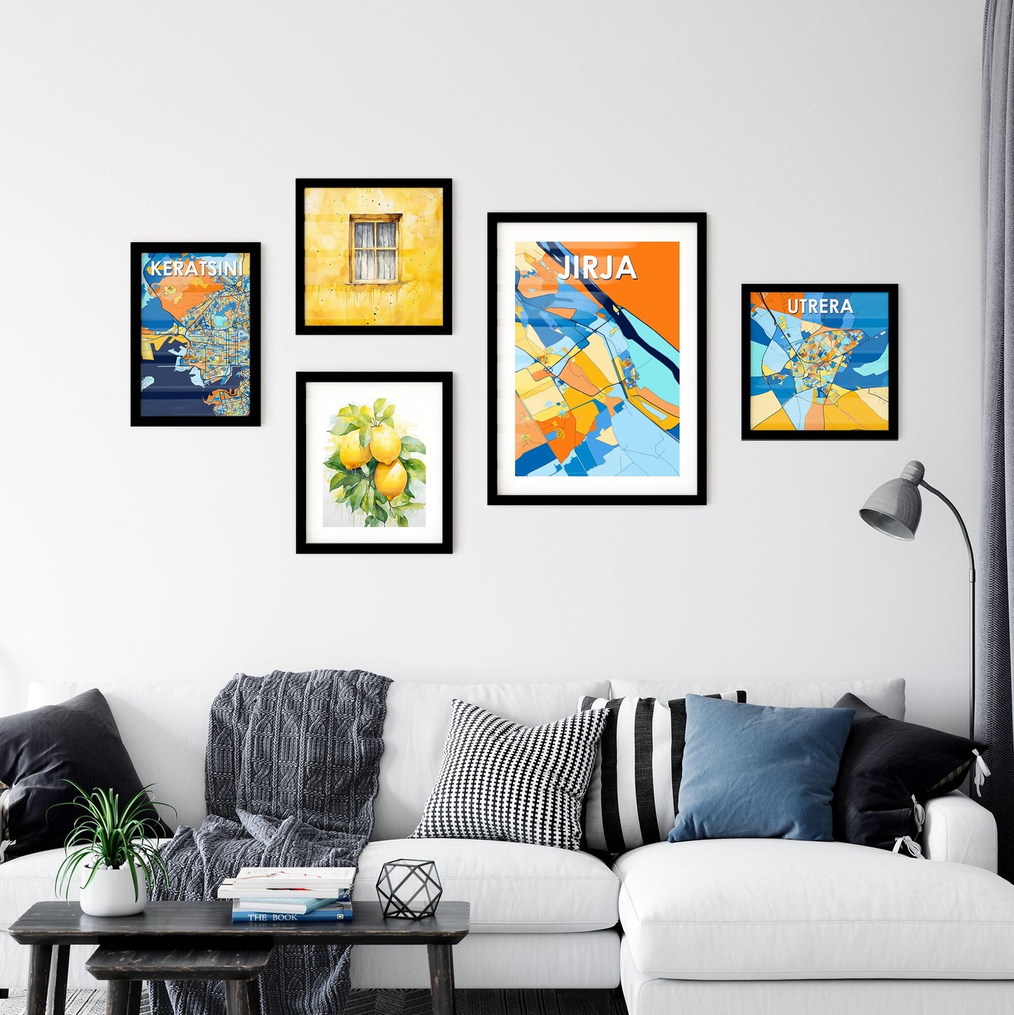 JIRJA EGYPT Vibrant Colorful Art Map Poster Blue Orange