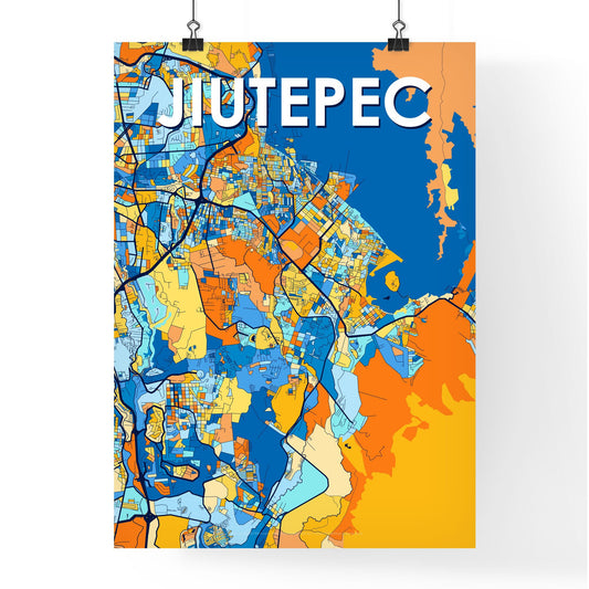 JIUTEPEC MEXICO Vibrant Colorful Art Map Poster Blue Orange