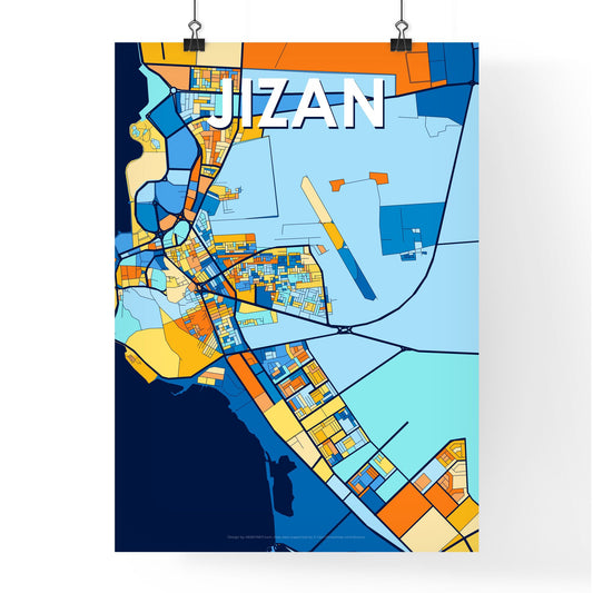 JIZAN SAUDI ARABIA Vibrant Colorful Art Map Poster Blue Orange