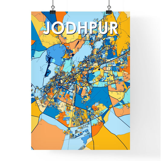 JODHPUR INDIA Vibrant Colorful Art Map Poster Blue Orange
