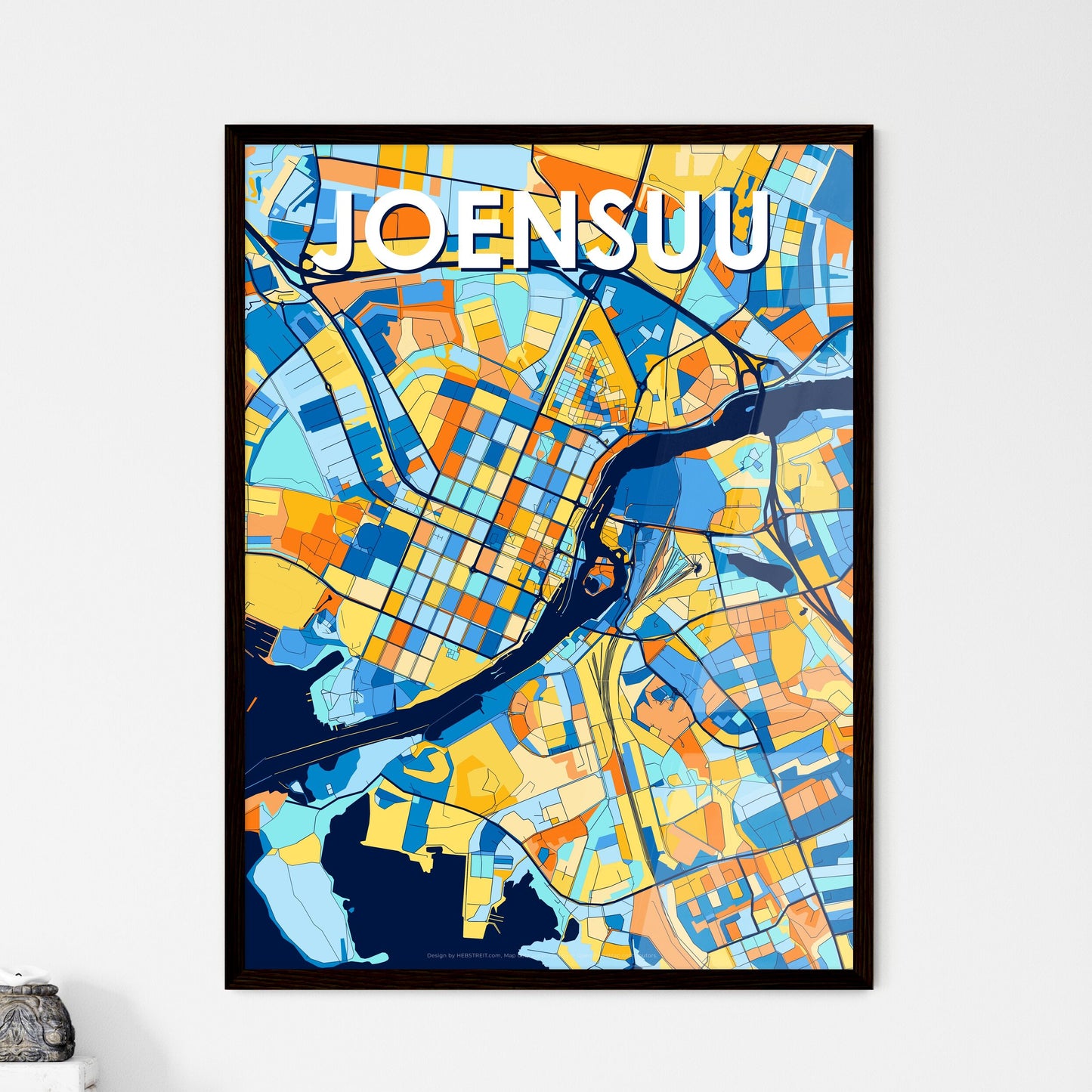 JOENSUU FINLAND Vibrant Colorful Art Map Poster Blue Orange