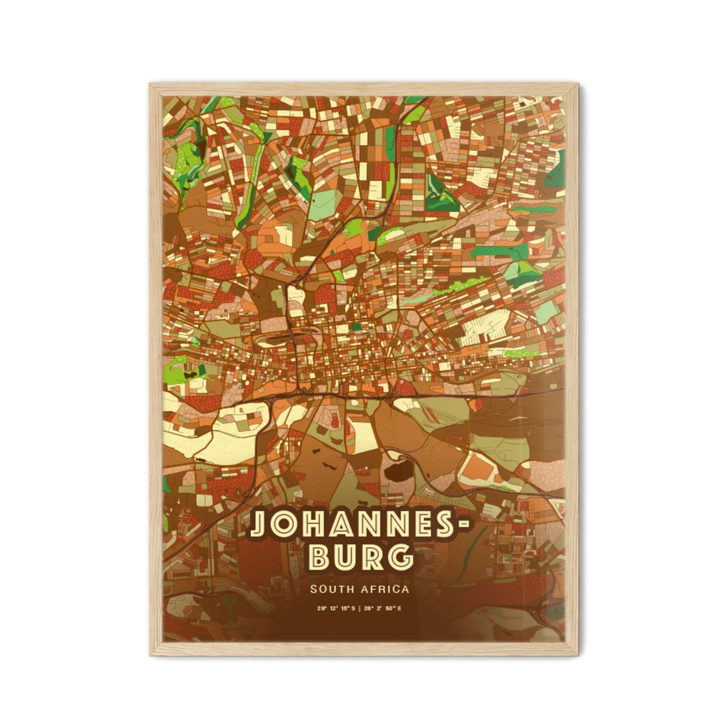 Colorful Johannesburg South Africa Fine Art Map Farmhouse
