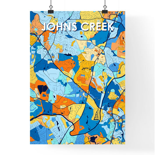 JOHNS CREEK GEORGIA Vibrant Colorful Art Map Poster Blue Orange