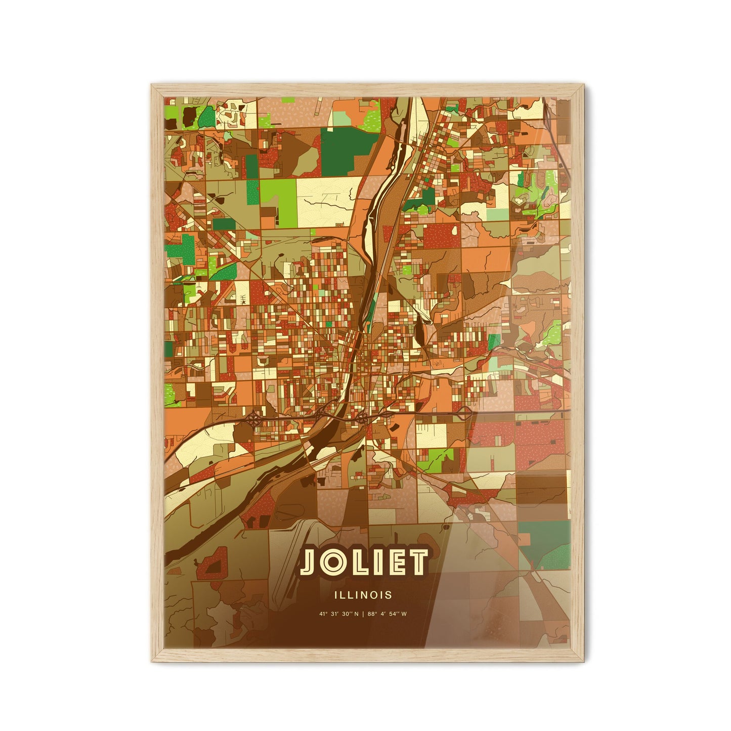 Colorful Joliet Illinois Fine Art Map Farmhouse