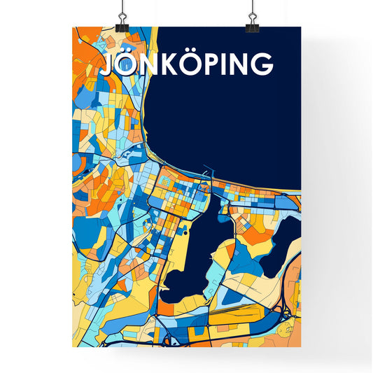 JÖNKÖPING SWEDEN Vibrant Colorful Art Map Poster Blue Orange