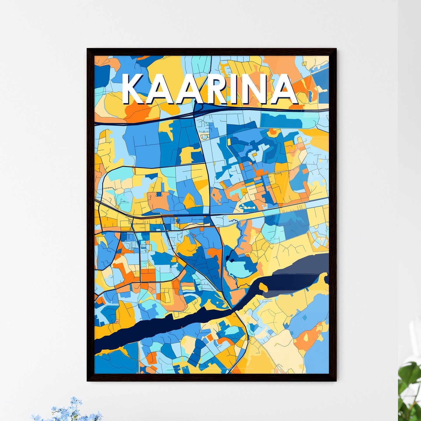 KAARINA FINLAND Vibrant Colorful Art Map Poster Blue Orange