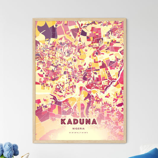 Colorful Kaduna Nigeria Fine Art Map Hot Red