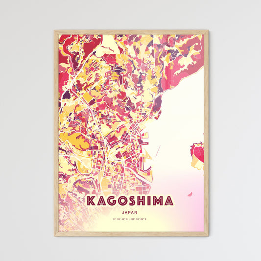 Colorful Kagoshima Japan Fine Art Map Hot Red