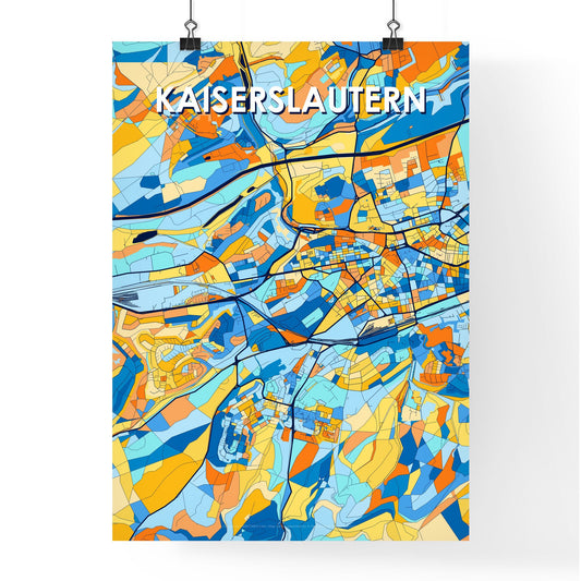 KAISERSLAUTERN GERMANY Vibrant Colorful Art Map Poster Blue Orange