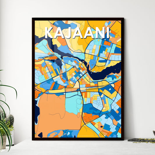 KAJAANI FINLAND Vibrant Colorful Art Map Poster Blue Orange