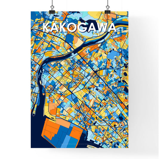 KAKOGAWA JAPAN Vibrant Colorful Art Map Poster Blue Orange