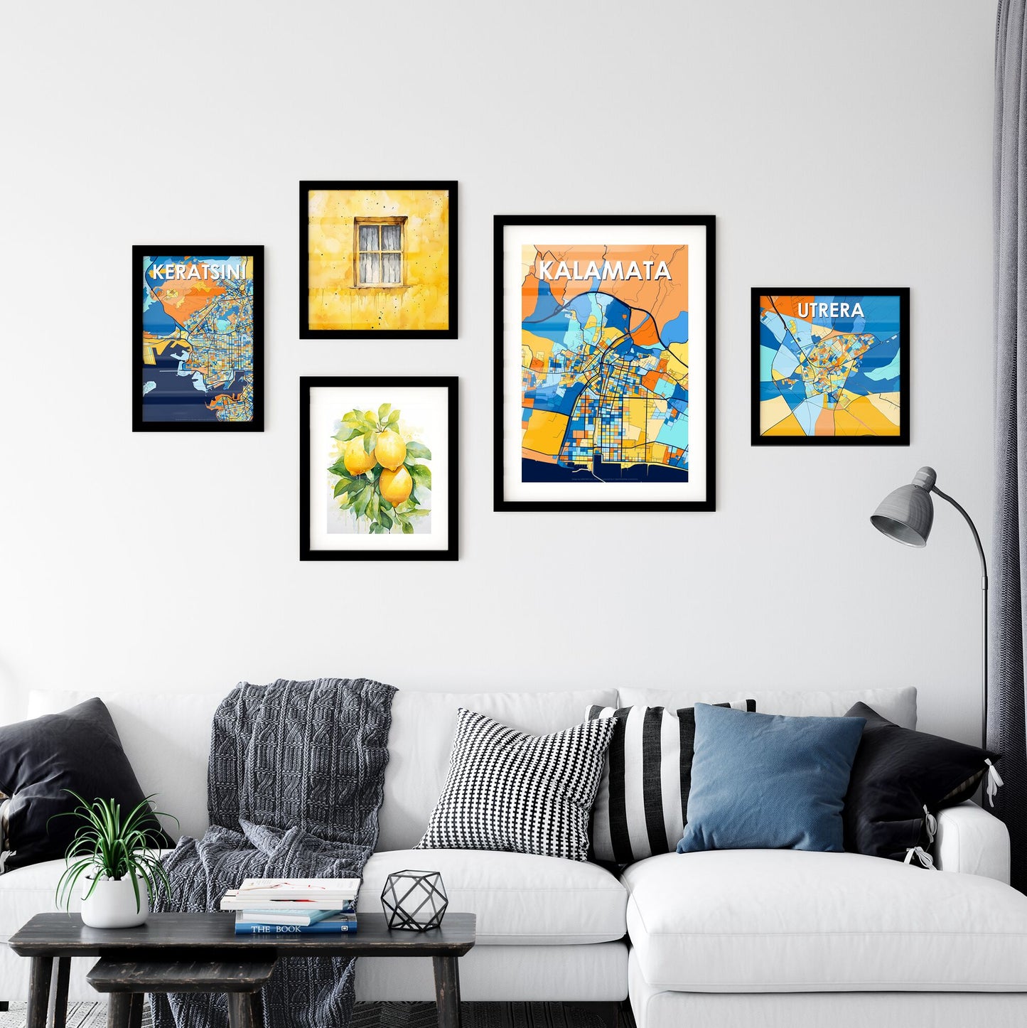 KALAMATA GREECE Vibrant Colorful Art Map Poster Blue Orange