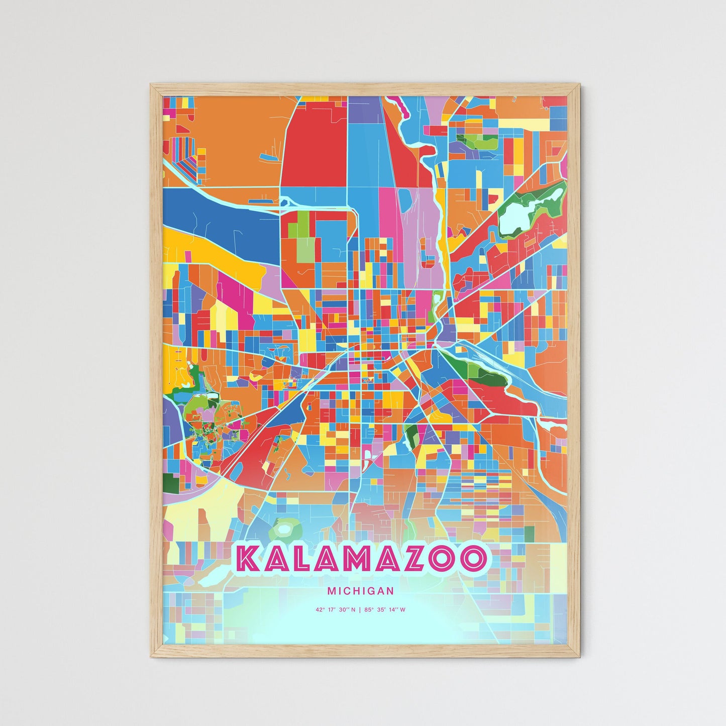 Colorful Kalamazoo Michigan Fine Art Map Crazy Colors