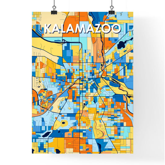 KALAMAZOO MICHIGAN Vibrant Colorful Art Map Poster Blue Orange