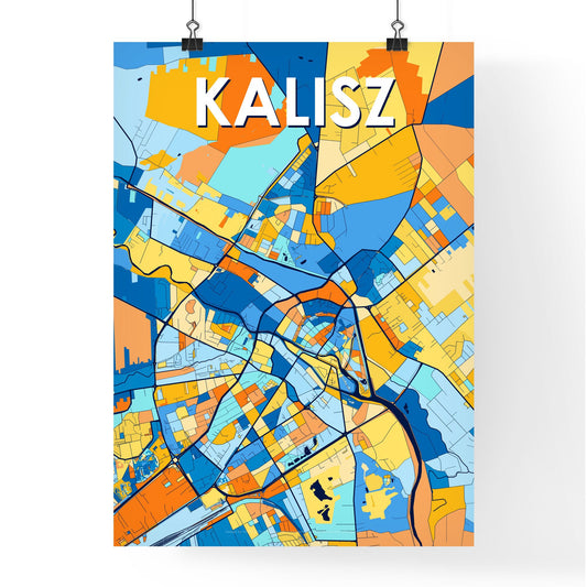 KALISZ POLAND Vibrant Colorful Art Map Poster Blue Orange